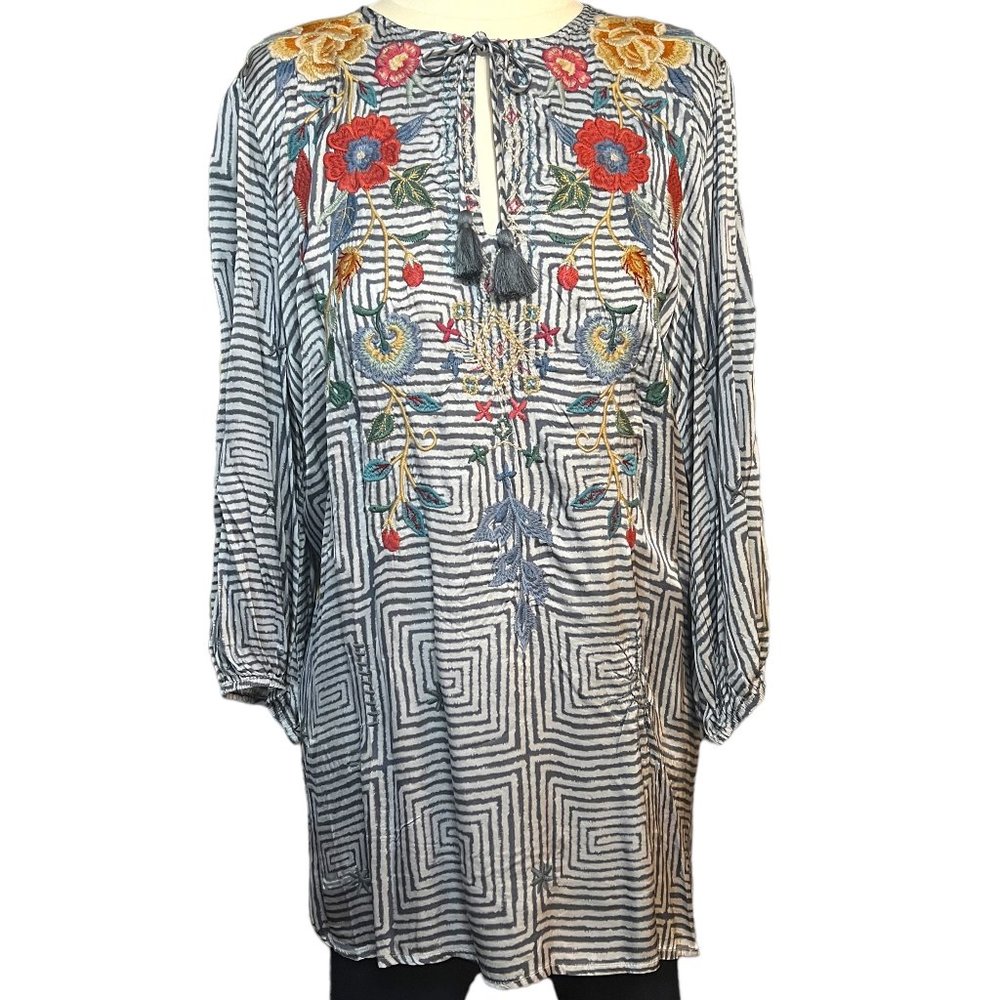 Johnny Was Taryn Flowy Tassel Embroidered Blouse Size 1X